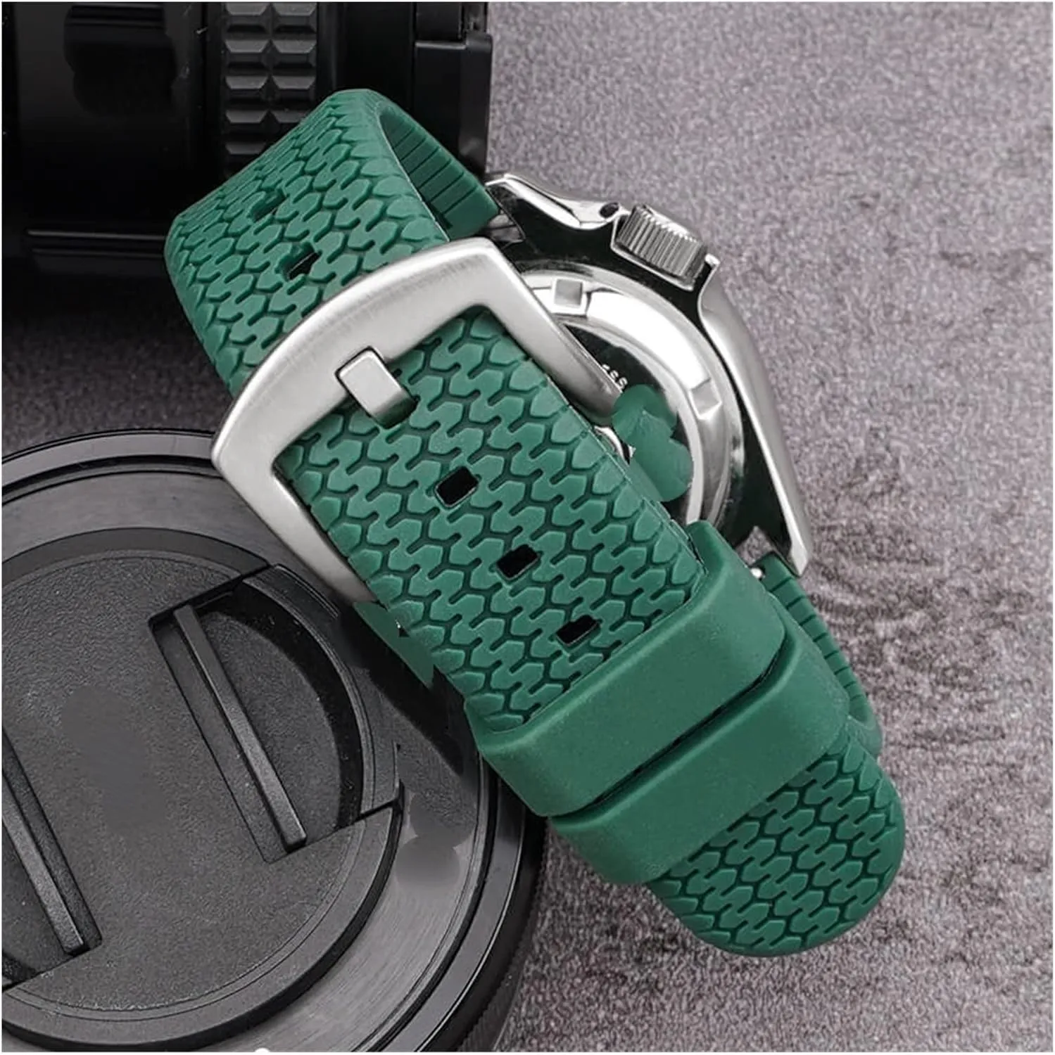 CAREG Quick Release Tire Pattern Strap Watch Accessories Are Suitable Compatible With Samsung Compatible With Seiko Compatible With Casio Smart Watch TPU Rubber Strap 20 22 24mm Durable