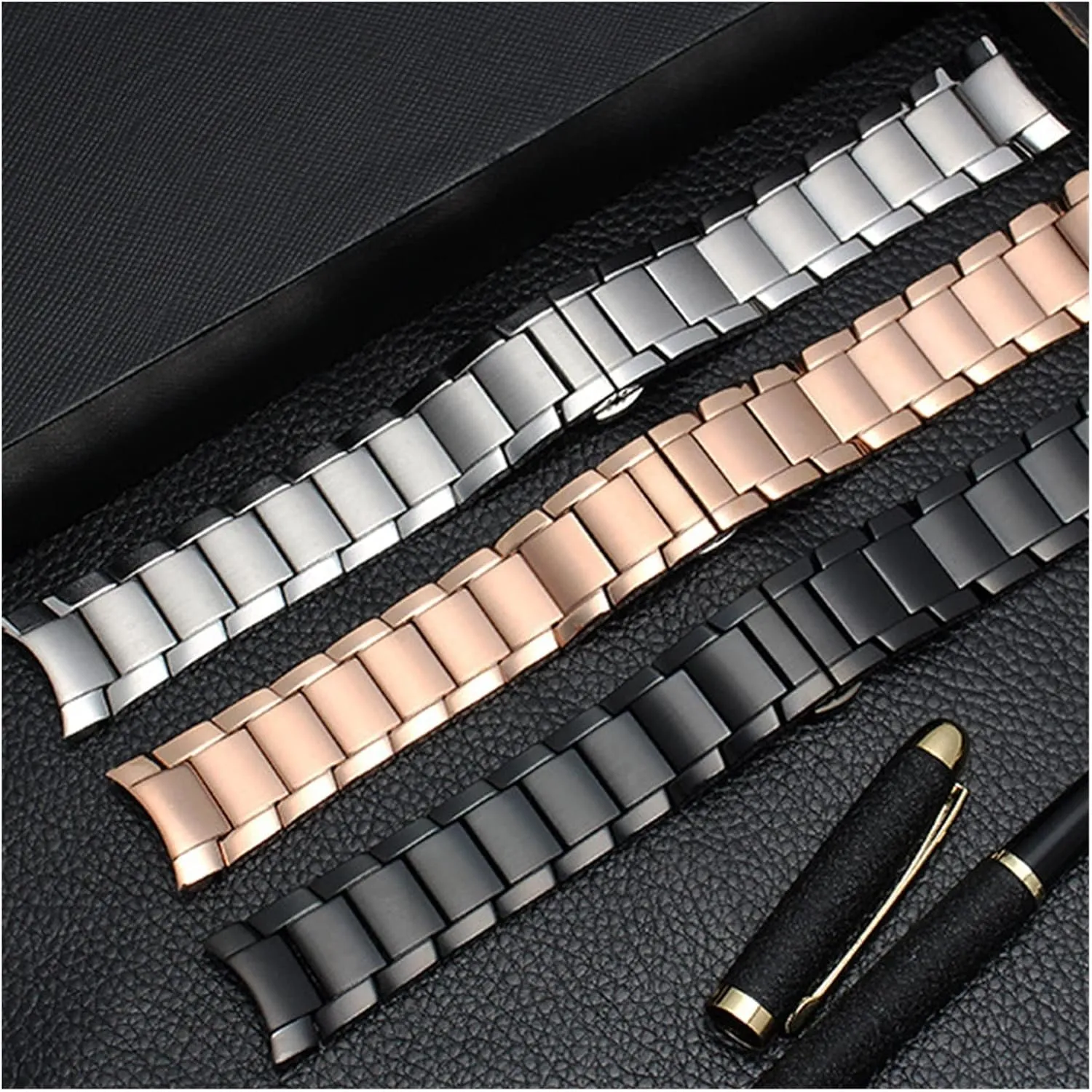 CAREG Watch Bands Stainless Steel Compatible With Armani AR2452 AR2453 AR2448 Watch Strap Watchband Butterfly Buckle Scrub Black Silver Rose Gold Durable