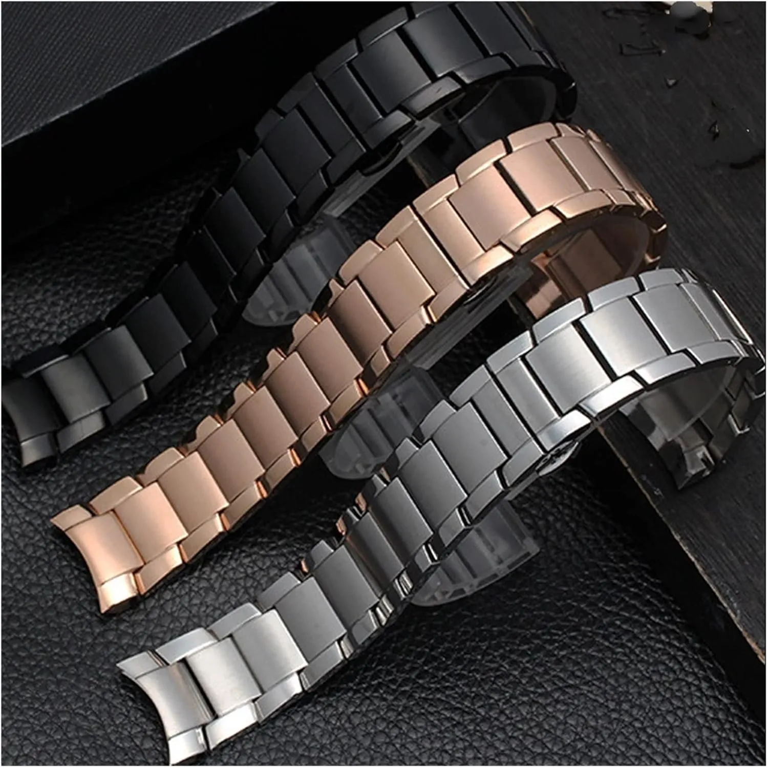 CAREG Watch Bands Stainless Steel Compatible With Armani AR2452 AR2453 AR2448 Watch Strap Watchband Butterfly Buckle Scrub Black Silver Rose Gold Durable