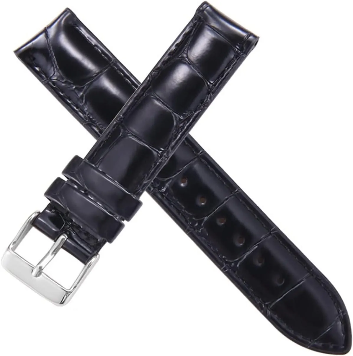 CAREG Watch Strap Brown With Rose Gold Clasp Watchband 14mm 18mm 20mm Compatible With DW Daniel Wellington Watch Band Durable (Color : BlackCrocodileSilver, Size : 16mm)