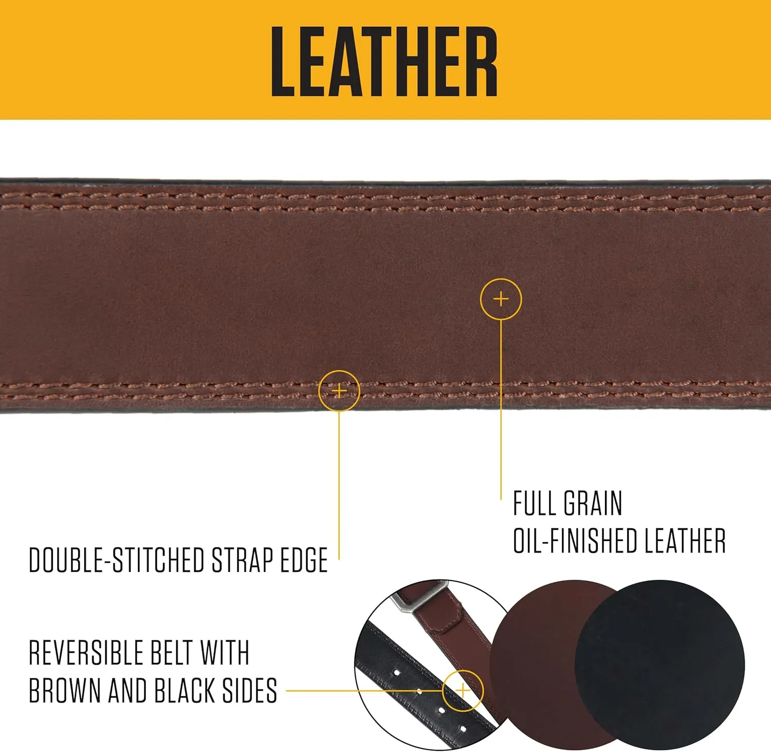 Carhartt mens Durable Full Grain Leather Reversible Center Bar Buckle Belt, W/Rugged Antique Nickle Hardware