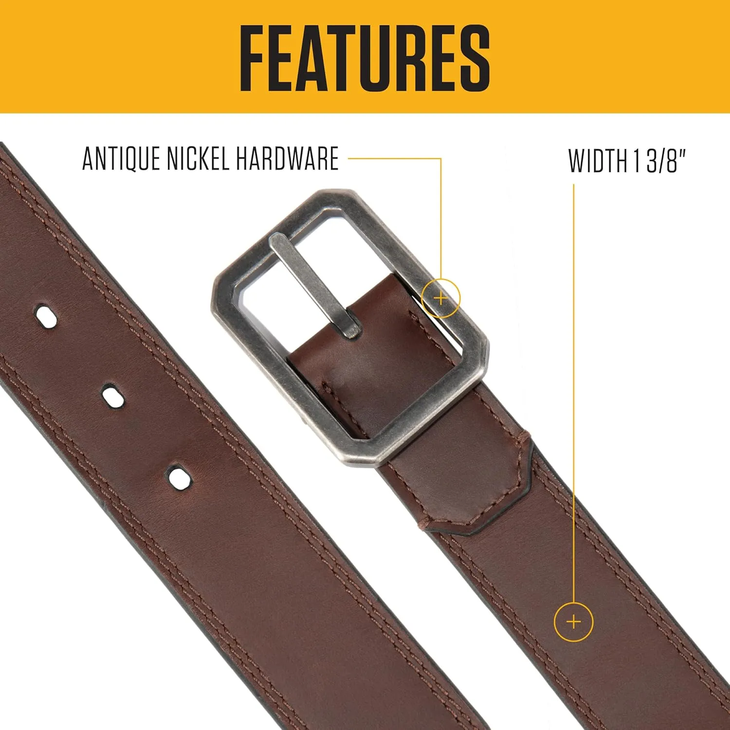 Carhartt mens Durable Full Grain Leather Reversible Center Bar Buckle Belt, W/Rugged Antique Nickle Hardware