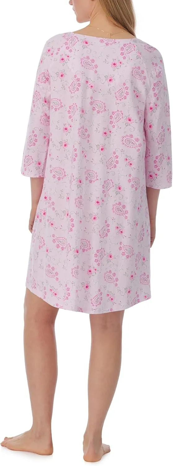 Carole Hochman Pajamas for Women Nightgown - Floral Cotton Knit Lightweight 38" 3/4 Sleeve Sleep Dress
