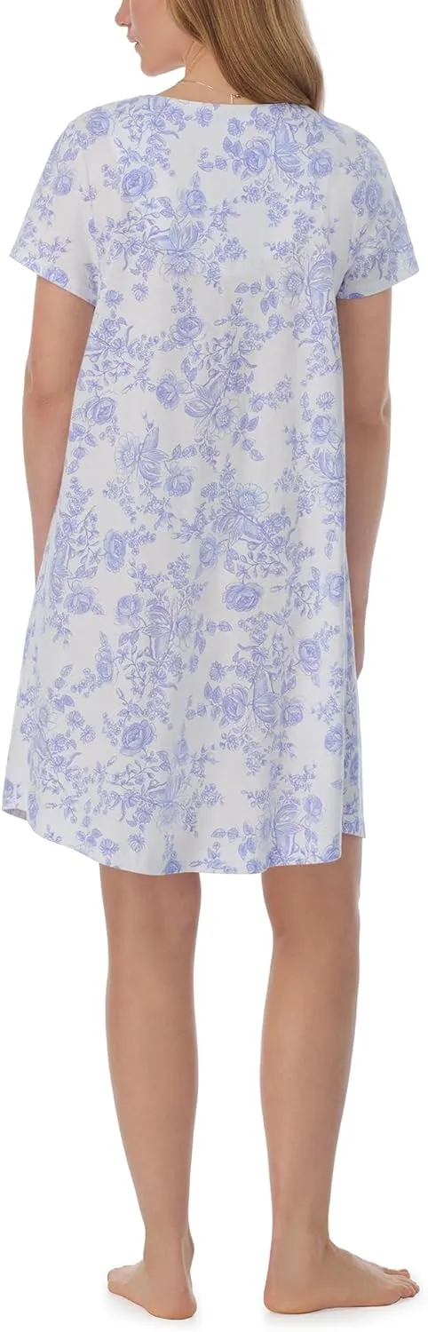 Carole Hochman Pajamas for Women Summer Floral Cotton Knit Lightweight 38" Short Sleeve Nightgown