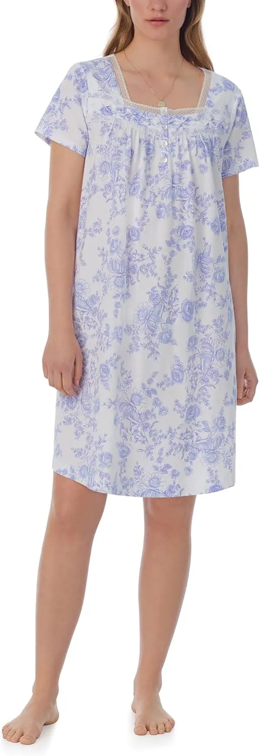 Carole Hochman Pajamas for Women Summer Floral Cotton Knit Lightweight 38" Short Sleeve Nightgown