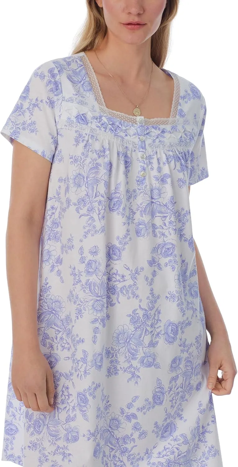 Carole Hochman Pajamas for Women Summer Floral Cotton Knit Lightweight 38" Short Sleeve Nightgown