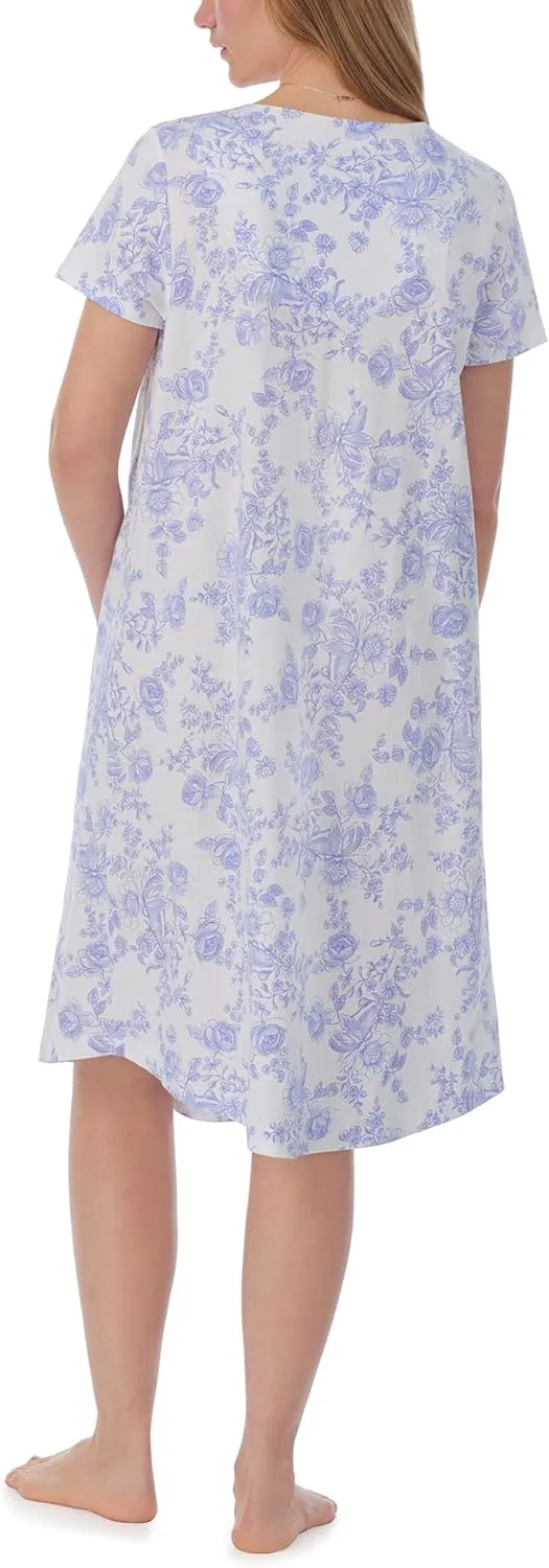 Carole Hochman Pajamas for Women Summer Floral Cotton Knit Lightweight 42" Short Sleeve Long Nightgown