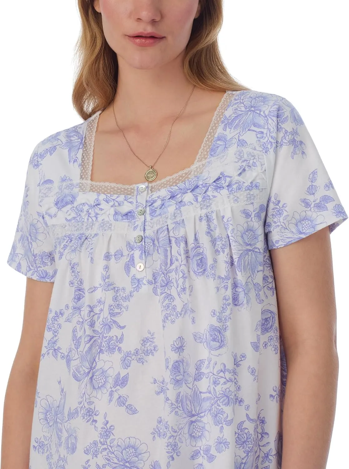 Carole Hochman Pajamas for Women Summer Floral Cotton Knit Lightweight 42" Short Sleeve Long Nightgown