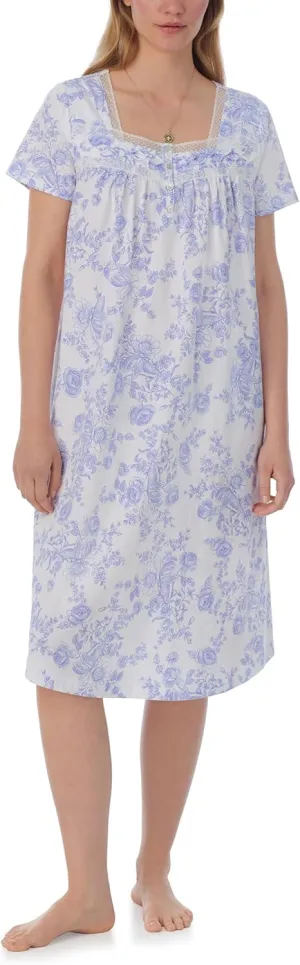 Carole Hochman Pajamas for Women Summer Floral Cotton Knit Lightweight 42" Short Sleeve Long Nightgown