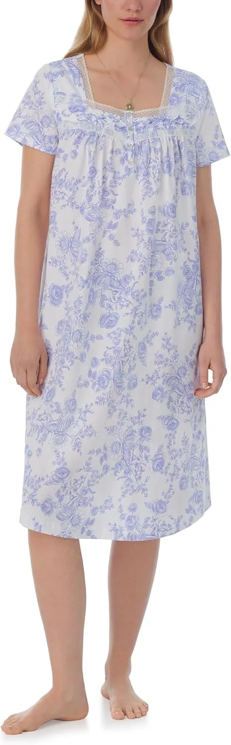 Carole Hochman Pajamas for Women Summer Floral Cotton Knit Lightweight 42" Short Sleeve Long Nightgown