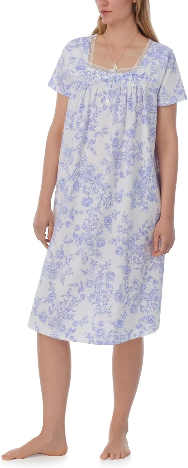 Carole Hochman Pajamas for Women Summer Floral Cotton Knit Lightweight 42" Short Sleeve Long Nightgown