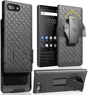 Case with Clip for BlackBerry KEY2, Nakedcellphone Black Kickstand Cover with [Rotating/Ratchet] Belt Hip Holster Combo for BlackBerry KEY2 Phone, Key 2 (BBF100-1, BBF100-6)