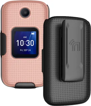 Case with Clip for Go Flip 4 / TCL FLIP Pro Phone, Nakedcellphone Slim Hard Shell Cover and [Rotating/Ratchet] Belt Hip Holster Holder Combo for Alcatel 4056W, 4056L, 4056Z, 4056V - Rose Gold Pink