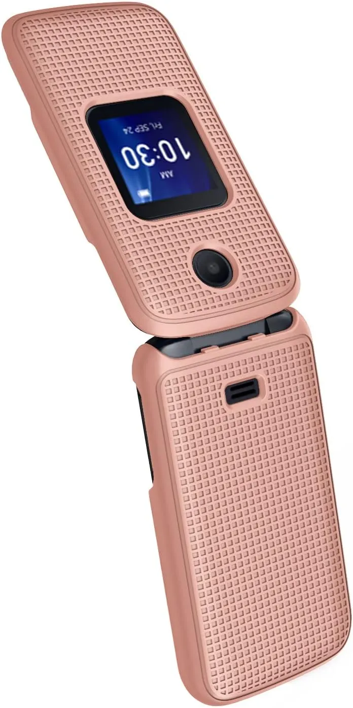 Case with Clip for Go Flip 4 / TCL FLIP Pro Phone, Nakedcellphone Slim Hard Shell Cover and [Rotating/Ratchet] Belt Hip Holster Holder Combo for Alcatel 4056W, 4056L, 4056Z, 4056V - Rose Gold Pink