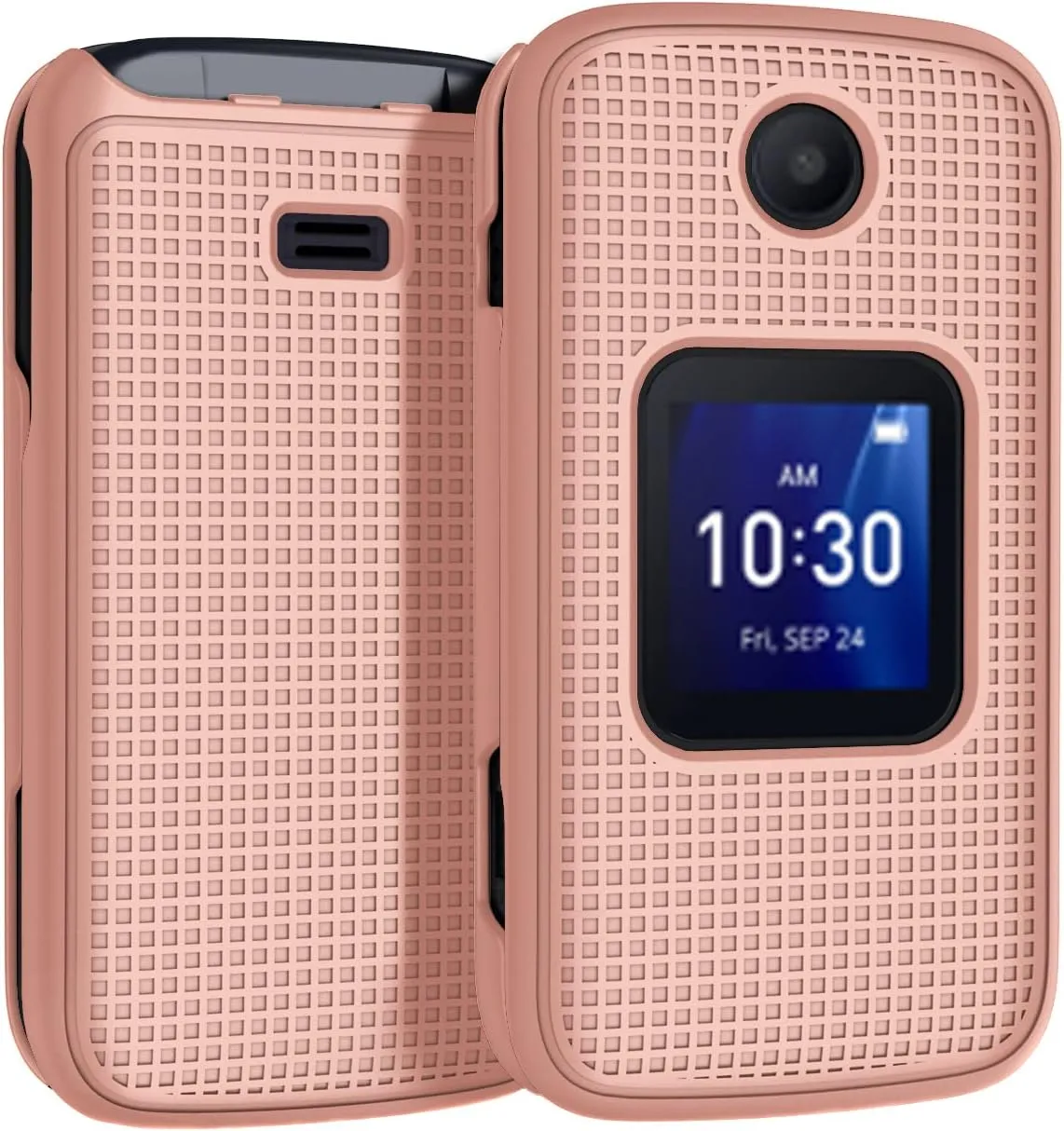 Case with Clip for Go Flip 4 / TCL FLIP Pro Phone, Nakedcellphone Slim Hard Shell Cover and [Rotating/Ratchet] Belt Hip Holster Holder Combo for Alcatel 4056W, 4056L, 4056Z, 4056V - Rose Gold Pink