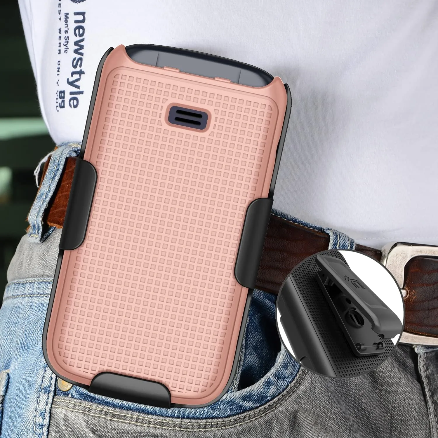 Case with Clip for Go Flip 4 / TCL FLIP Pro Phone, Nakedcellphone Slim Hard Shell Cover and [Rotating/Ratchet] Belt Hip Holster Holder Combo for Alcatel 4056W, 4056L, 4056Z, 4056V - Rose Gold Pink