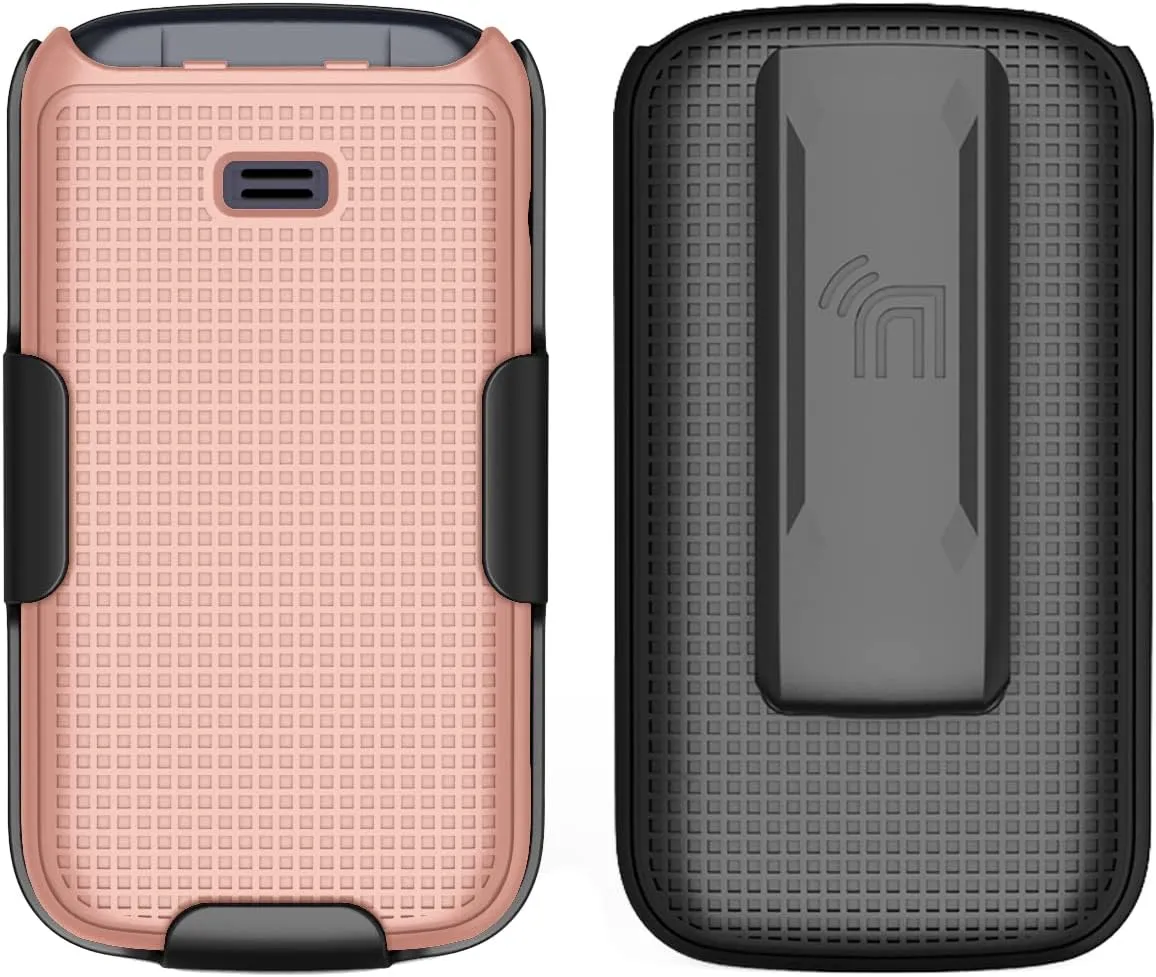 Case with Clip for Go Flip 4 / TCL FLIP Pro Phone, Nakedcellphone Slim Hard Shell Cover and [Rotating/Ratchet] Belt Hip Holster Holder Combo for Alcatel 4056W, 4056L, 4056Z, 4056V - Rose Gold Pink