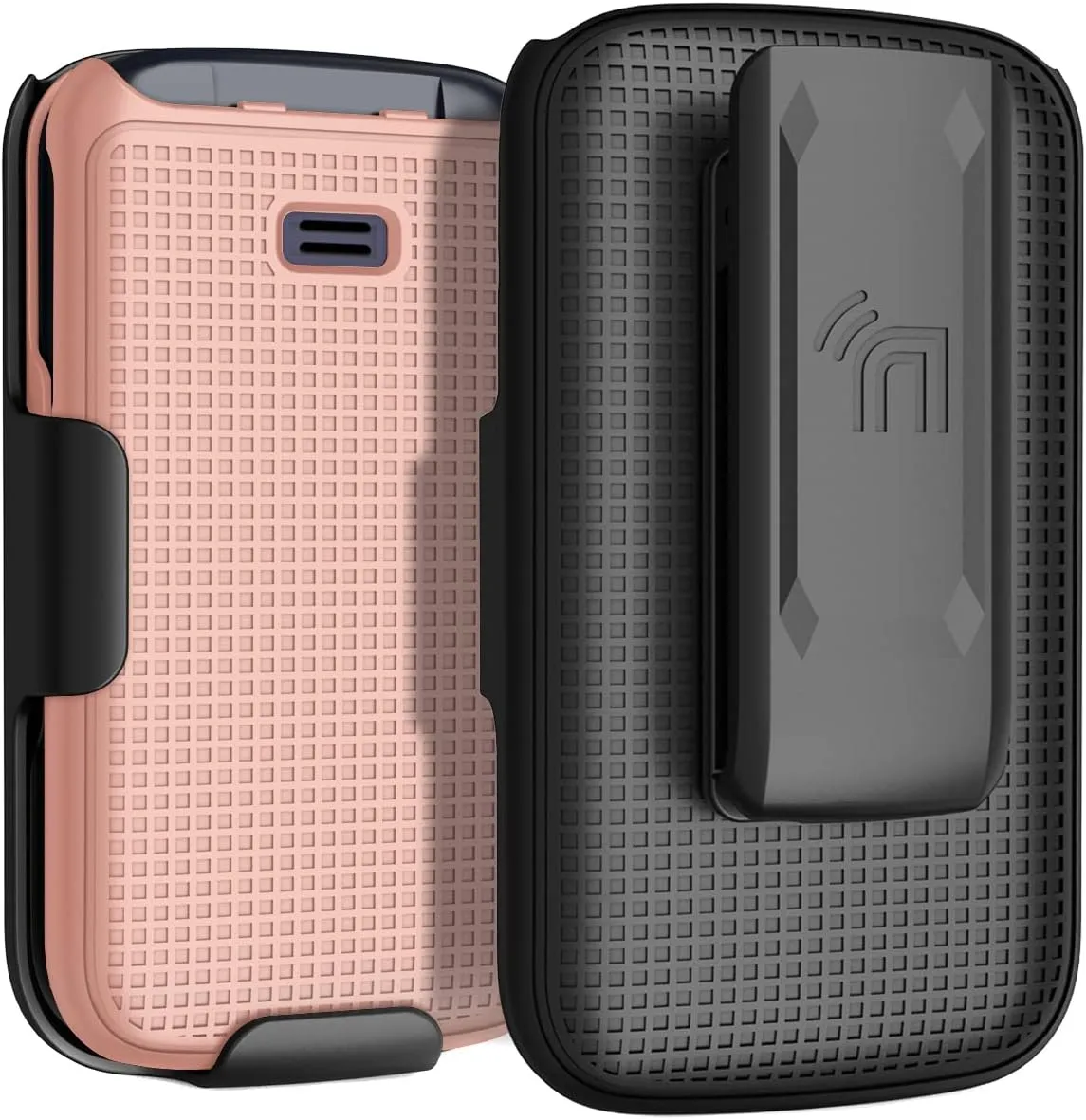 Case with Clip for Go Flip 4 / TCL FLIP Pro Phone, Nakedcellphone Slim Hard Shell Cover and [Rotating/Ratchet] Belt Hip Holster Holder Combo for Alcatel 4056W, 4056L, 4056Z, 4056V - Rose Gold Pink