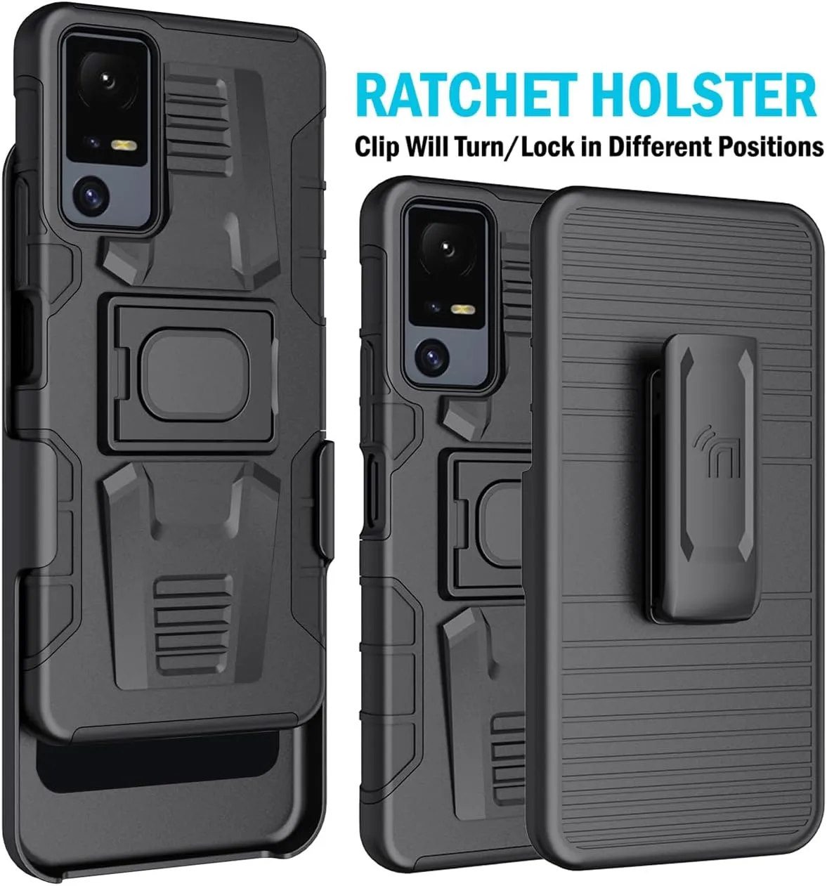 Case with Clip for Jitterbug Smart4 / TCL 40XL, Nakedcellphone Rugged Ring Grip Cover with Stand and [Belt Hip Holster] for Lively Smart 4 Phone (2023, T608G) - Black