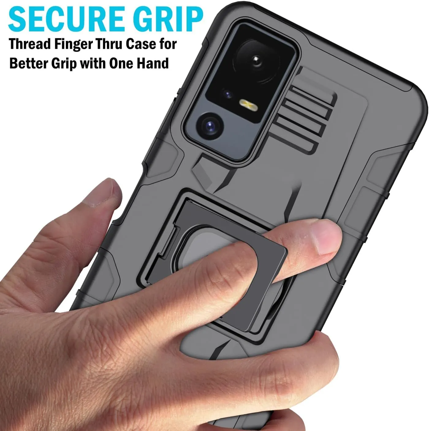 Case with Clip for Jitterbug Smart4 / TCL 40XL, Nakedcellphone Rugged Ring Grip Cover with Stand and [Belt Hip Holster] for Lively Smart 4 Phone (2023, T608G) - Black