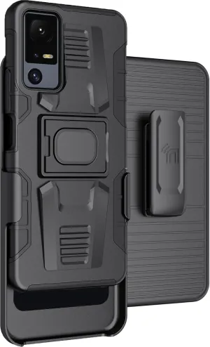 Case with Clip for Jitterbug Smart4 / TCL 40XL, Nakedcellphone Rugged Ring Grip Cover with Stand and [Belt Hip Holster] for Lively Smart 4 Phone (2023, T608G) - Black