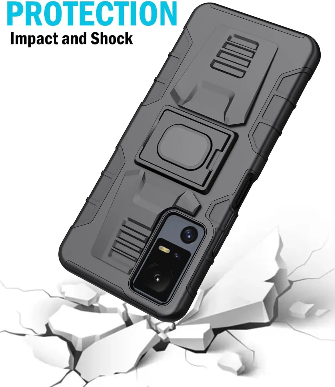 Case with Clip for Jitterbug Smart4 / TCL 40XL, Nakedcellphone Rugged Ring Grip Cover with Stand and [Belt Hip Holster] for Lively Smart 4 Phone (2023, T608G) - Black
