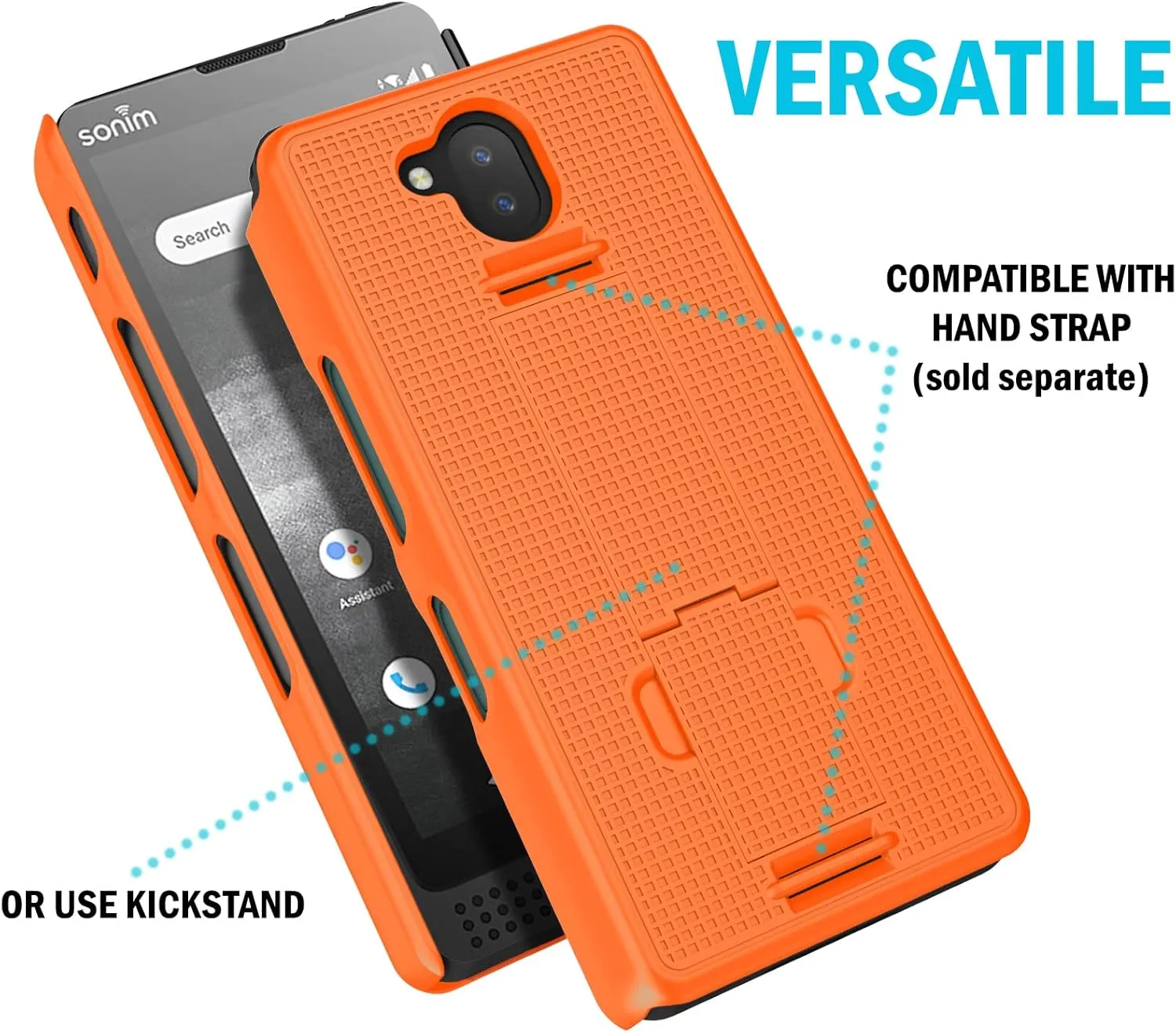 Case with Clip for Sonim XP10 5G, Nakedcellphone Slim Hard Shell Phone Cover with Kickstand and [Rotating/Ratchet] Belt Hip Holster Combo for XP9900 (2022) - Bright Orange