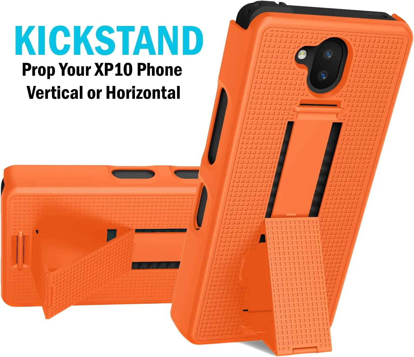 Case with Clip for Sonim XP10 5G, Nakedcellphone Slim Hard Shell Phone Cover with Kickstand and [Rotating/Ratchet] Belt Hip Holster Combo for XP9900 (2022) - Bright Orange