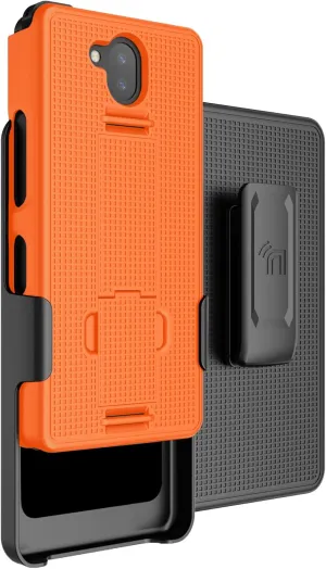Case with Clip for Sonim XP10 5G, Nakedcellphone Slim Hard Shell Phone Cover with Kickstand and [Rotating/Ratchet] Belt Hip Holster Combo for XP9900 (2022) - Bright Orange