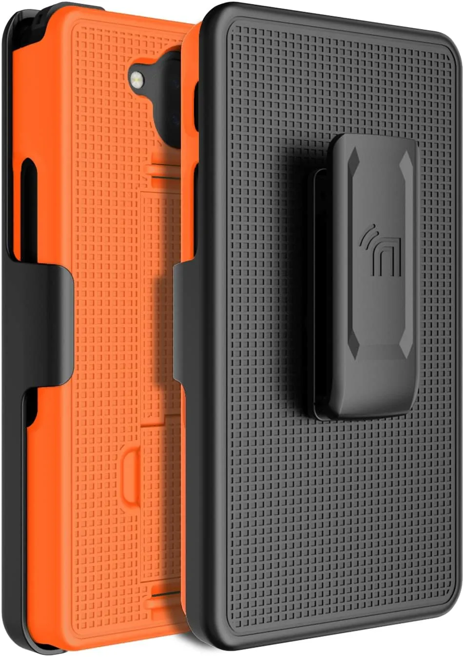 Case with Clip for Sonim XP10 5G, Nakedcellphone Slim Hard Shell Phone Cover with Kickstand and [Rotating/Ratchet] Belt Hip Holster Combo for XP9900 (2022) - Bright Orange