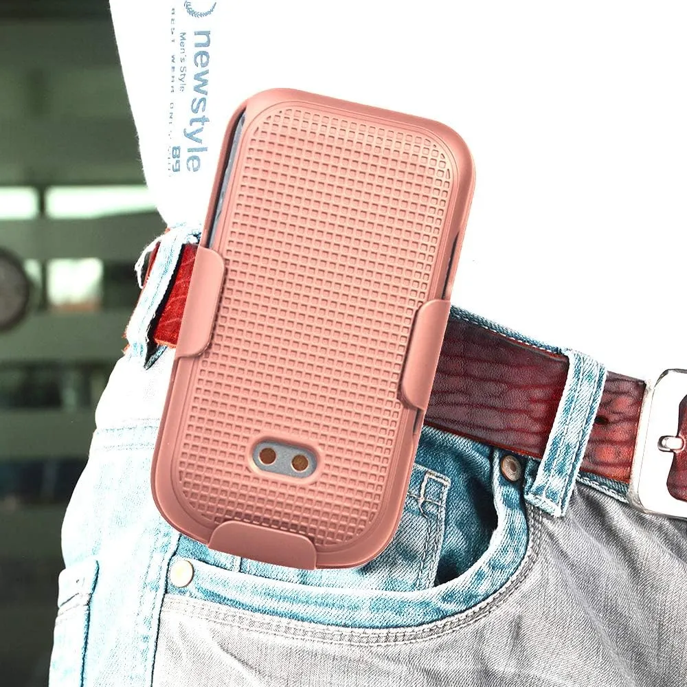 Case with Clip for Sonim XP3, Nakedcellphone [Rose Gold Pink] Protective Snap-On Cover with [Rotating/Ratchet] Belt Hip Holster Holder Combo for Sonim XP3 Flip Phone (XP3800)