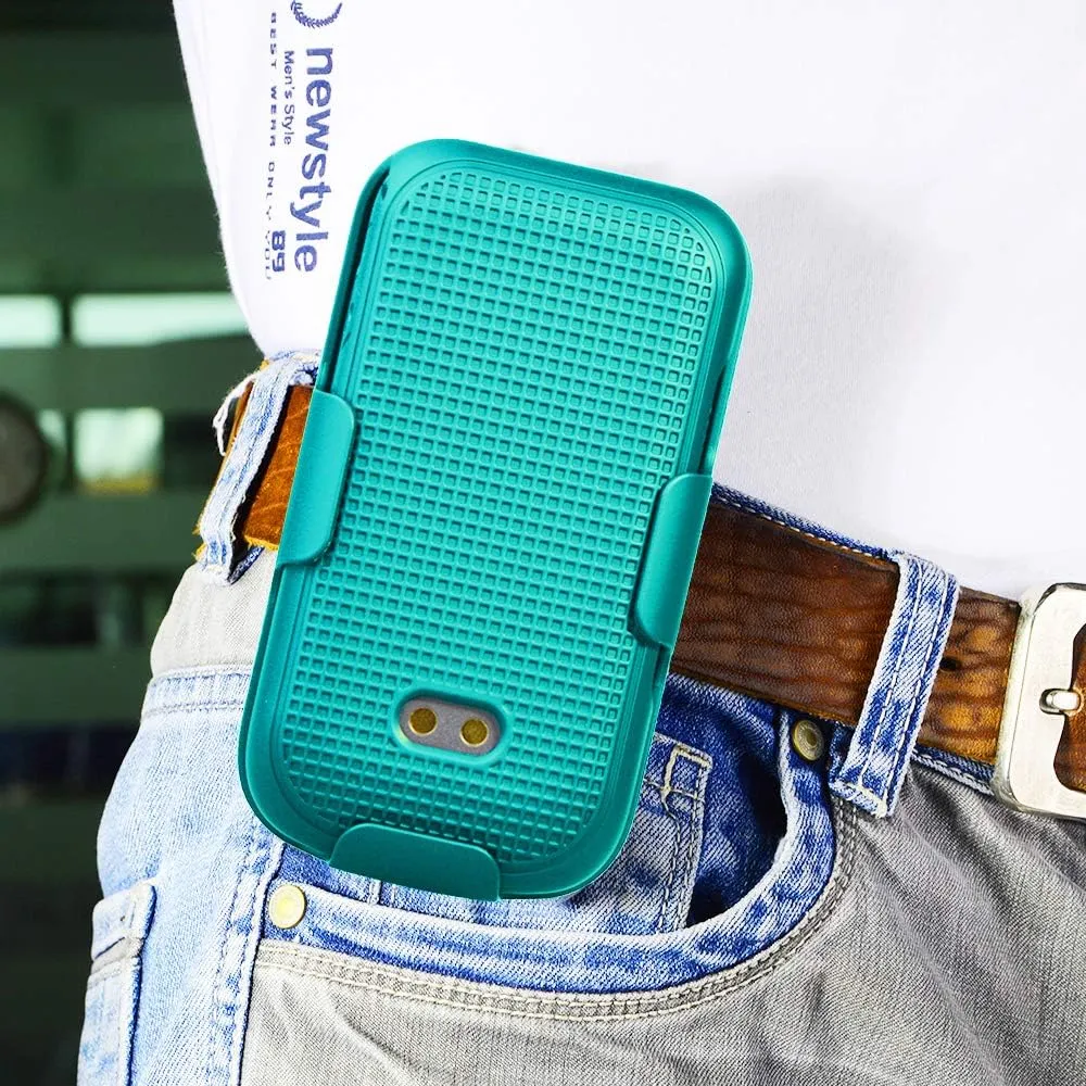Case with Clip for Sonim XP3, Nakedcellphone [Teal Mint Cyan] Protective Snap-On Cover with [Rotating/Ratchet] Belt Hip Holster Holder Combo for Sonim XP3 Flip Phone (XP3800)