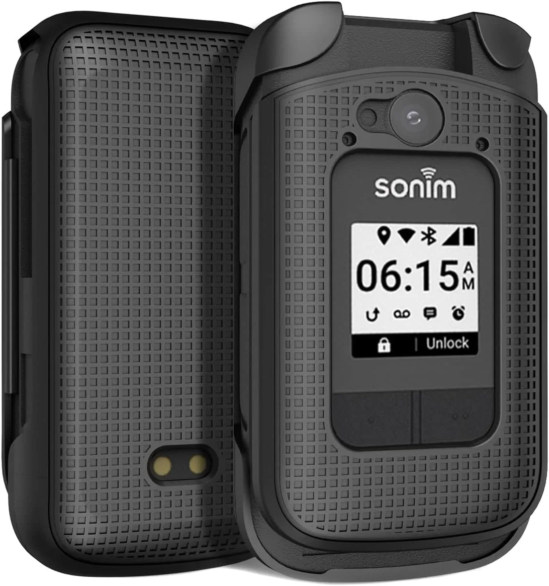 Case with Clip for Sonim XP3 Plus 4G Flip Phone, Nakedcellphone Slim Hard Shell Cover and [Rotating/Ratchet] Belt Hip Holster Holder Combo for XP3plus (Model XP3900, Year 2021) - Black