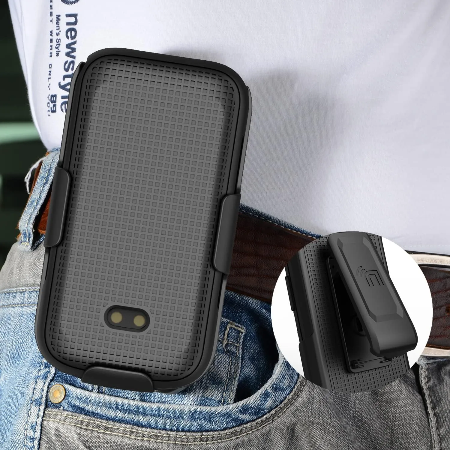 Case with Clip for Sonim XP3 Plus 4G Flip Phone, Nakedcellphone Slim Hard Shell Cover and [Rotating/Ratchet] Belt Hip Holster Holder Combo for XP3plus (Model XP3900, Year 2021) - Black