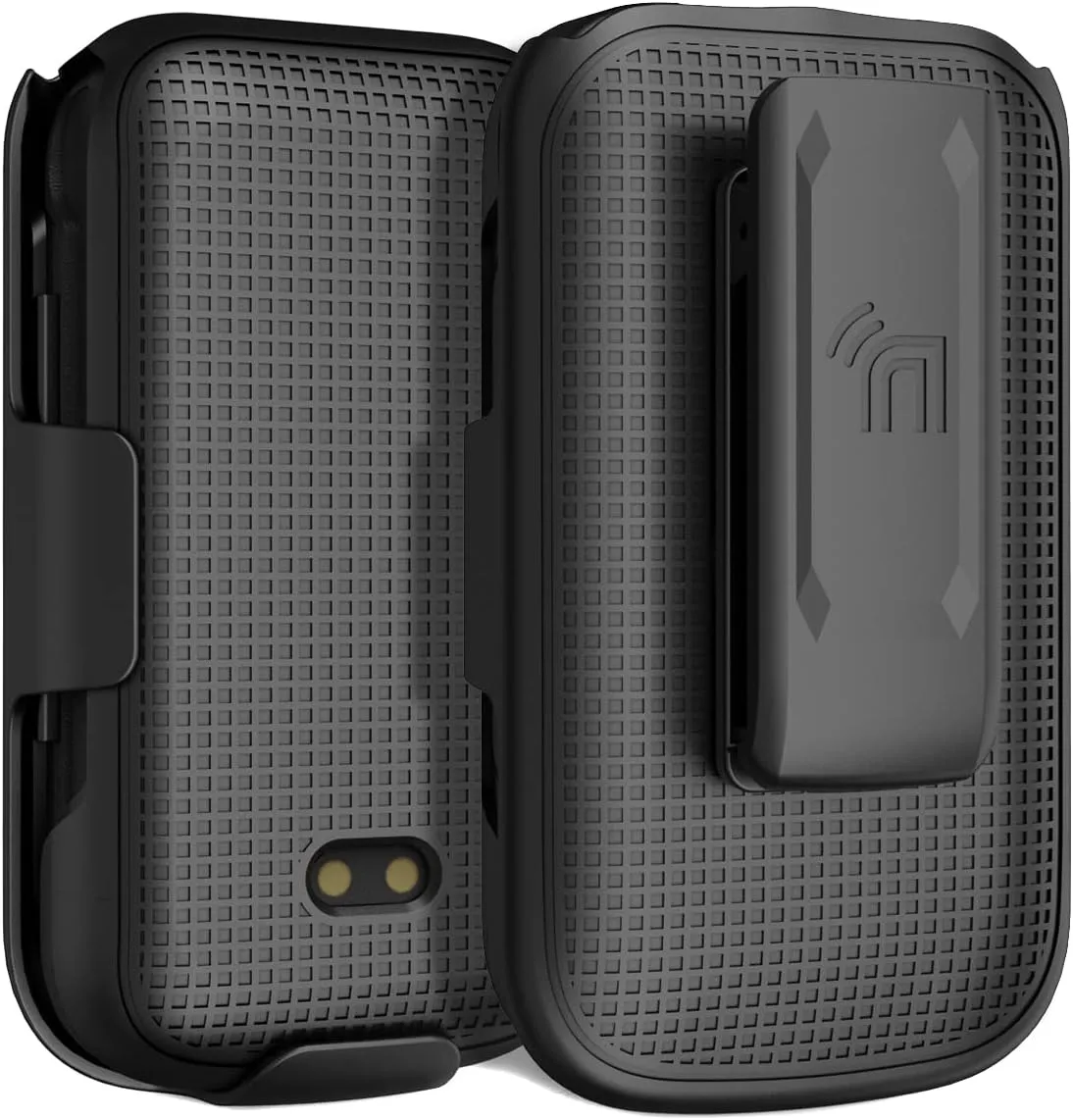 Case with Clip for Sonim XP3 Plus 4G Flip Phone, Nakedcellphone Slim Hard Shell Cover and [Rotating/Ratchet] Belt Hip Holster Holder Combo for XP3plus (Model XP3900, Year 2021) - Black