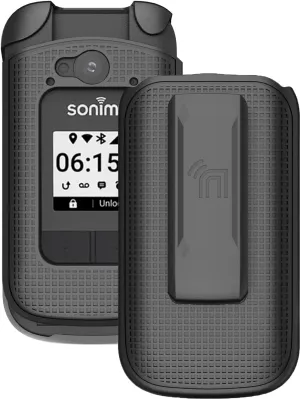 Case with Clip for Sonim XP3 Plus 4G Flip Phone, Nakedcellphone Slim Hard Shell Cover and [Rotating/Ratchet] Belt Hip Holster Holder Combo for XP3plus (Model XP3900, Year 2021) - Black
