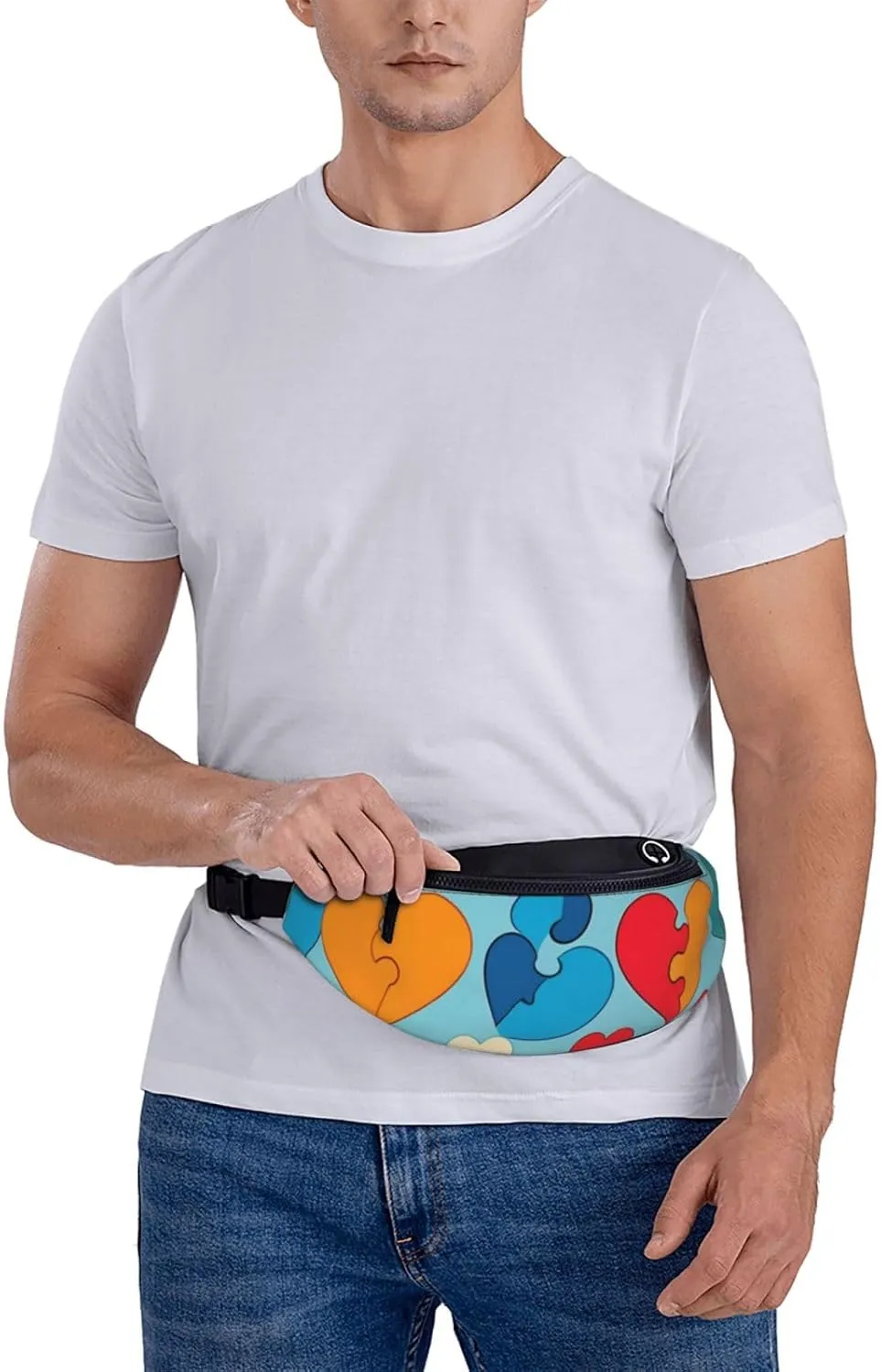 Casual Autism Awareness Puzzle Pieces Heart Printed Fanny Pack,Crossbody Fanny packs for women Men Waist Bag for Running Travel