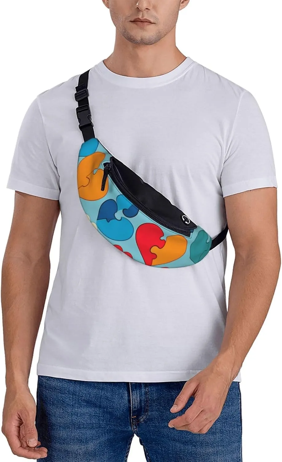 Casual Autism Awareness Puzzle Pieces Heart Printed Fanny Pack,Crossbody Fanny packs for women Men Waist Bag for Running Travel