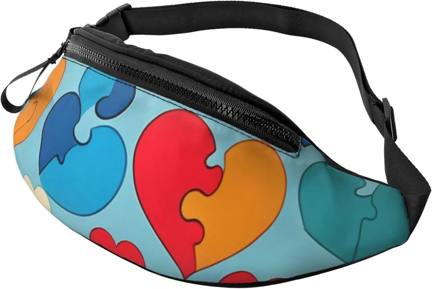 Casual Autism Awareness Puzzle Pieces Heart Printed Fanny Pack,Crossbody Fanny packs for women Men Waist Bag for Running Travel