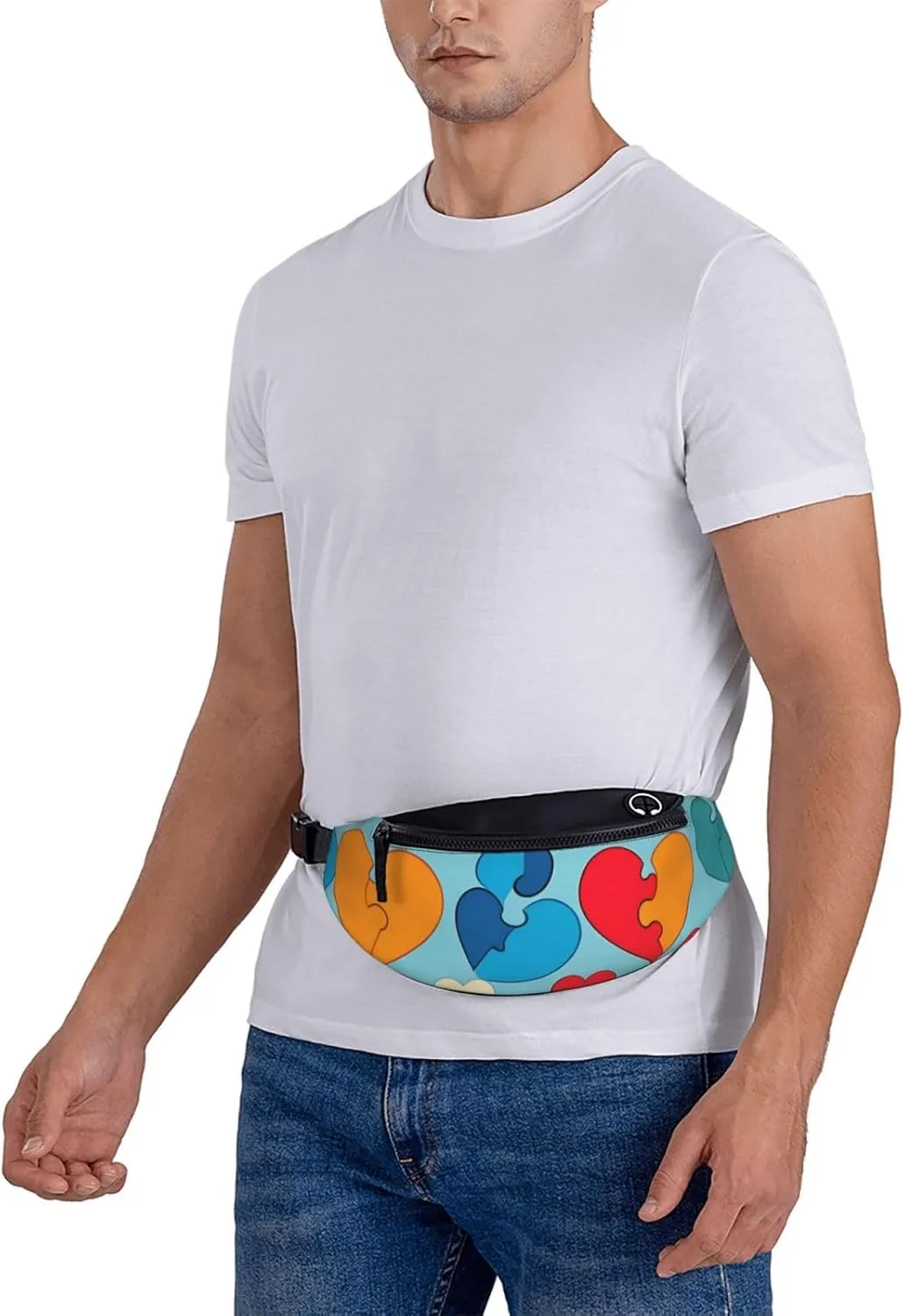 Casual Autism Awareness Puzzle Pieces Heart Printed Fanny Pack,Crossbody Fanny packs for women Men Waist Bag for Running Travel