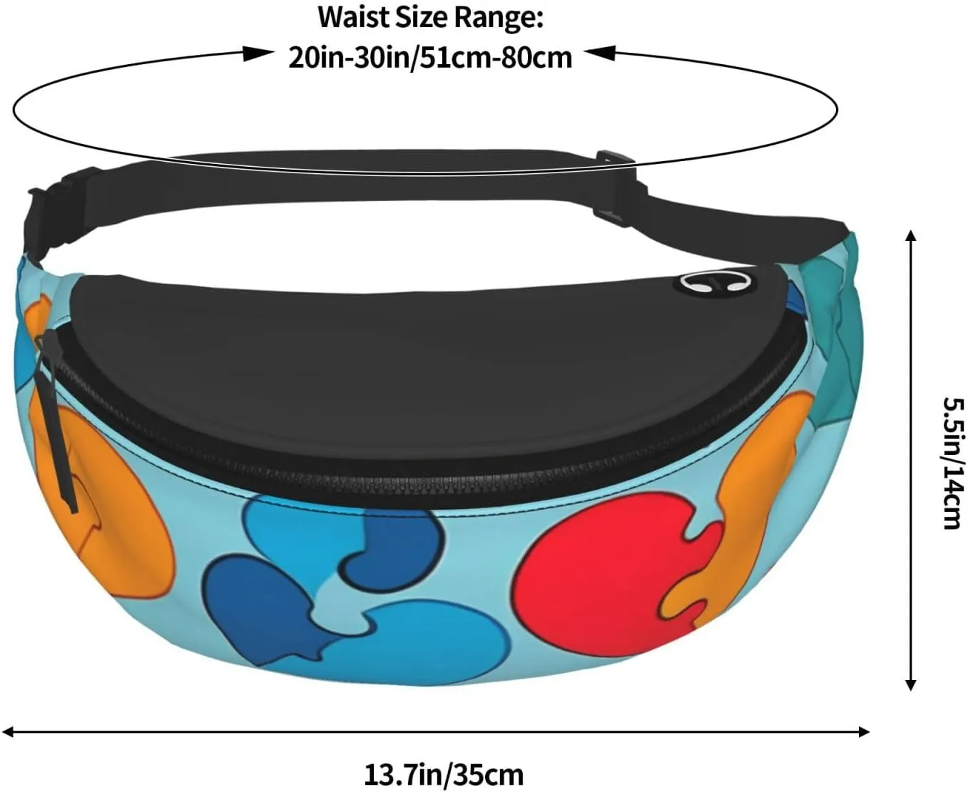 Casual Autism Awareness Puzzle Pieces Heart Printed Fanny Pack,Crossbody Fanny packs for women Men Waist Bag for Running Travel