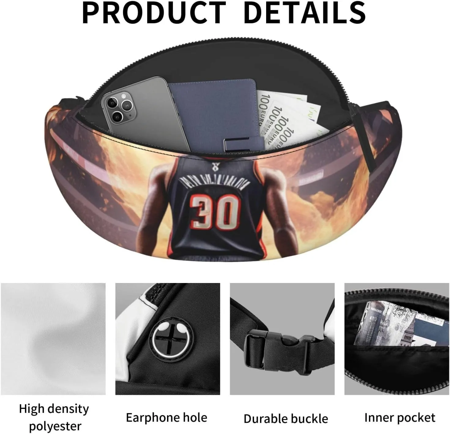 Casual Basketball Printed Fanny Pack,Crossbody Fanny packs for women Men Waist Bag for Running Travel