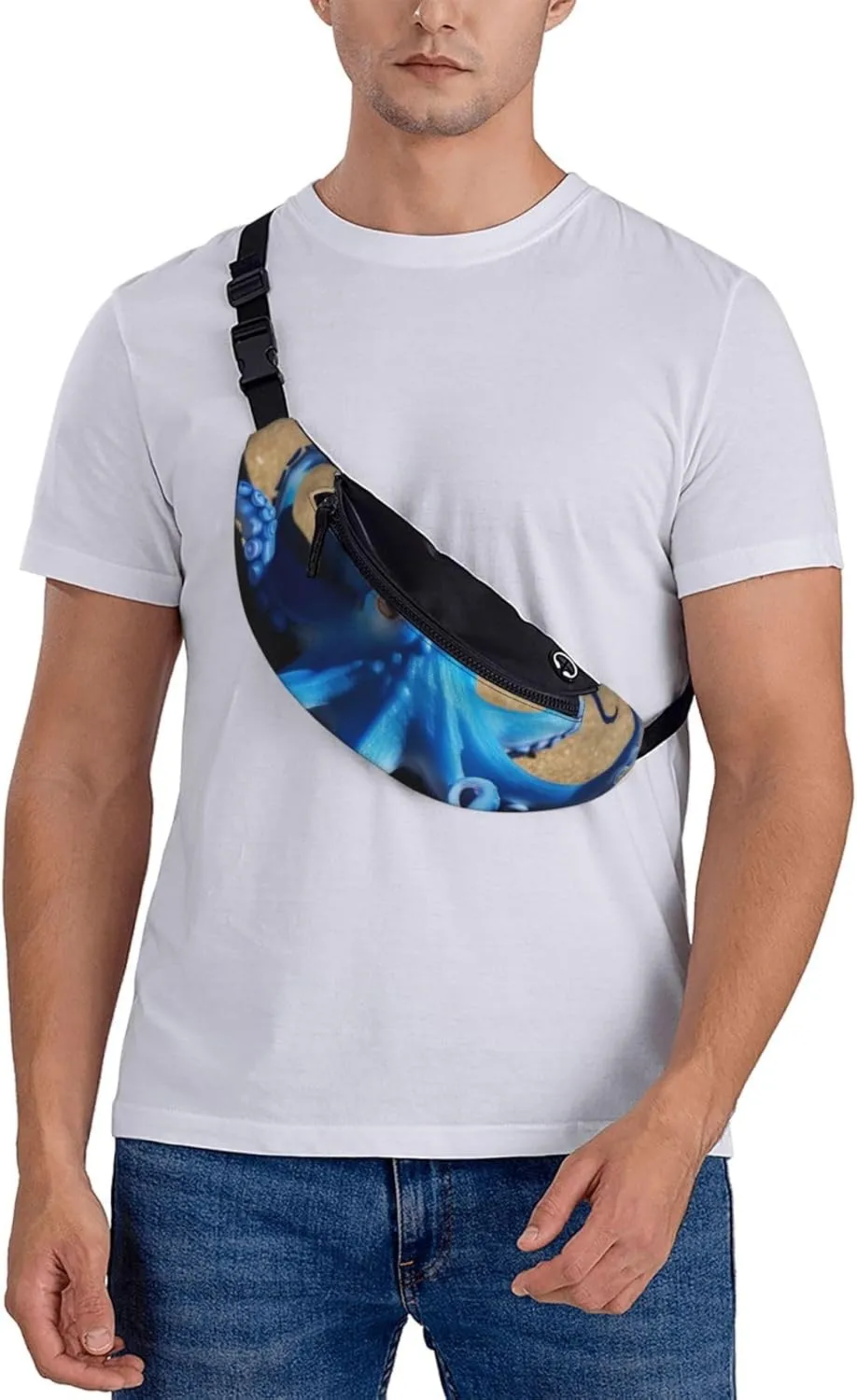 Casual Blue Octopus Printed Fanny Pack,Crossbody Fanny packs for women Men Waist Bag for Running Travel
