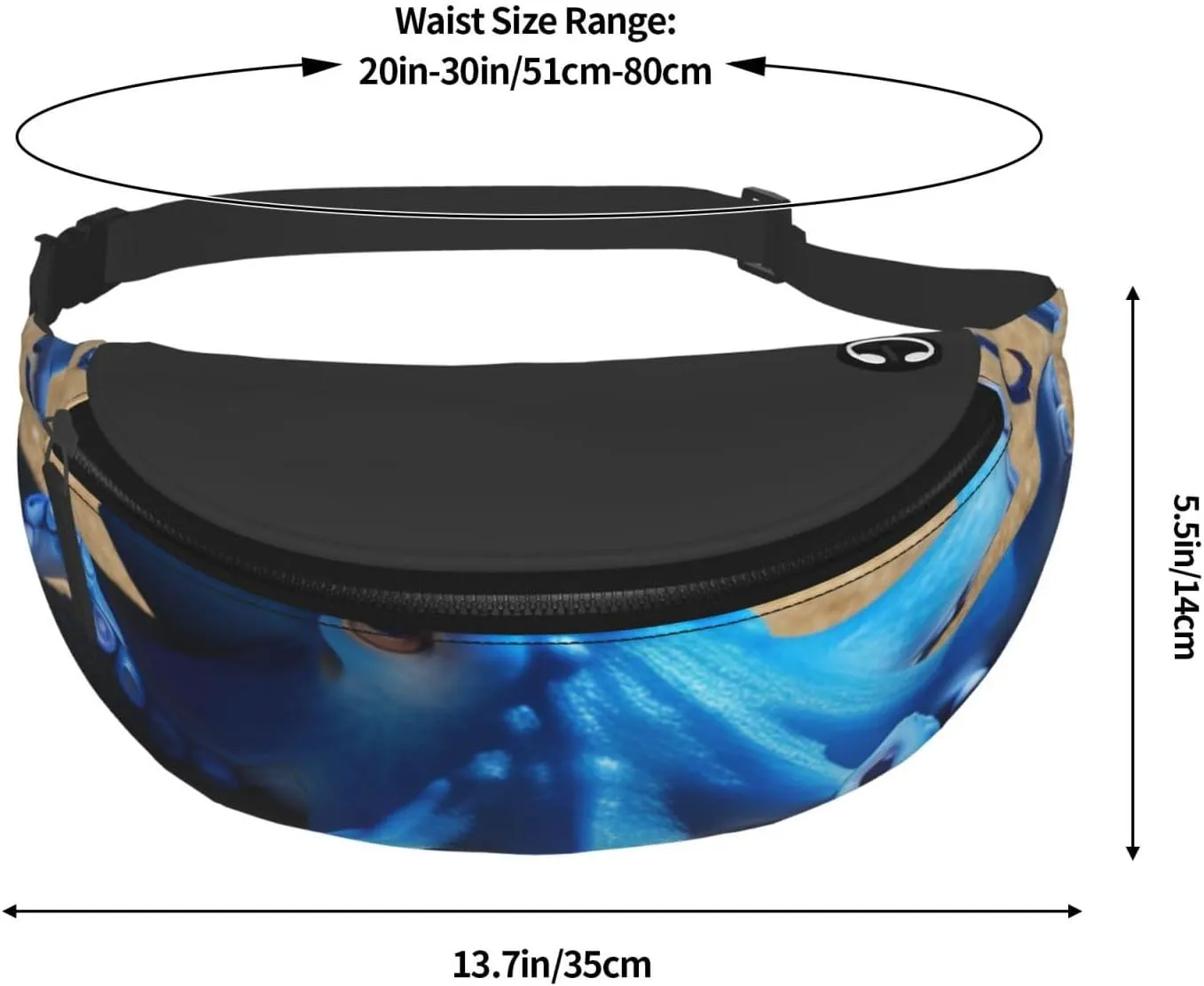 Casual Blue Octopus Printed Fanny Pack,Crossbody Fanny packs for women Men Waist Bag for Running Travel