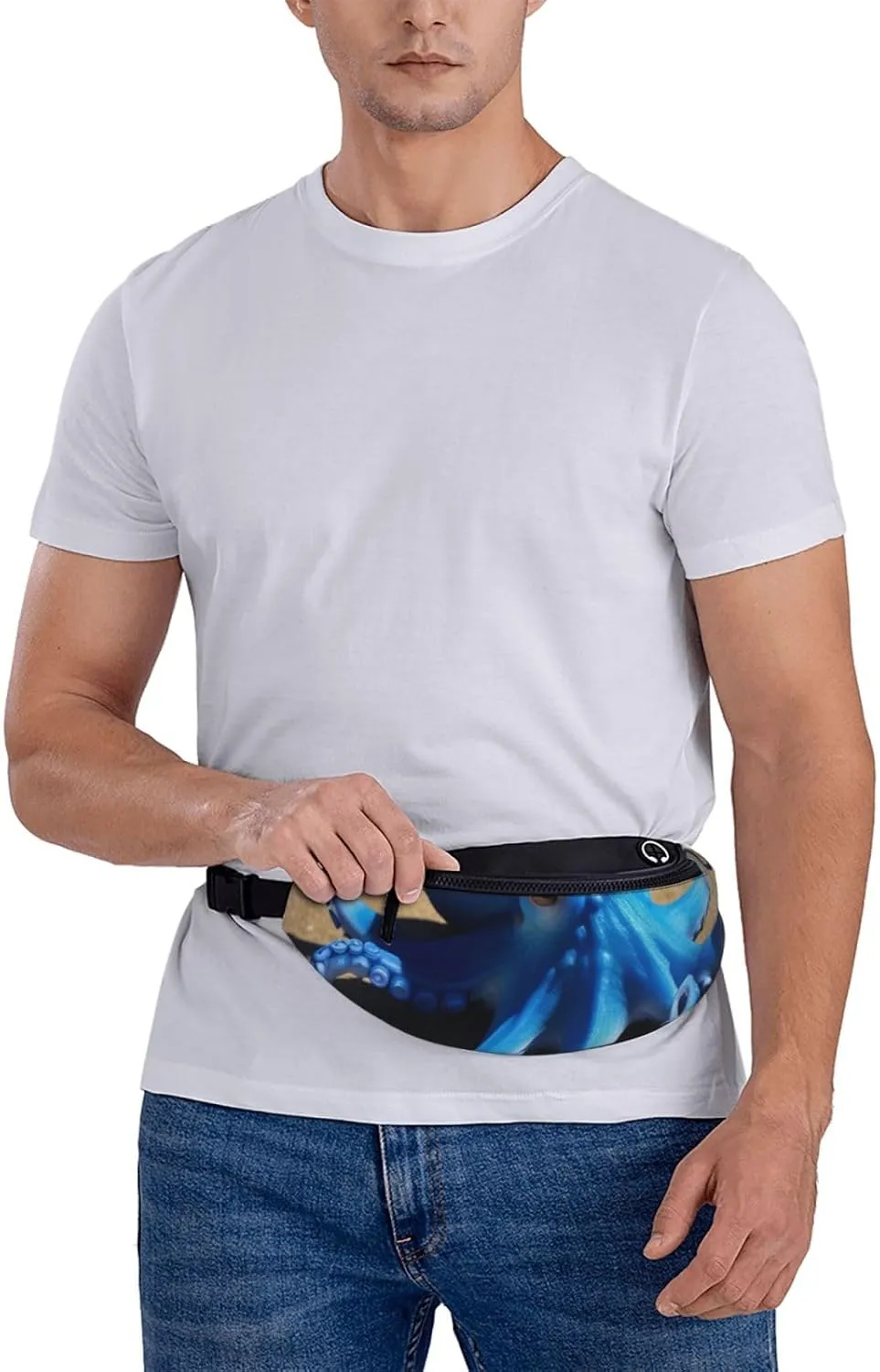 Casual Blue Octopus Printed Fanny Pack,Crossbody Fanny packs for women Men Waist Bag for Running Travel