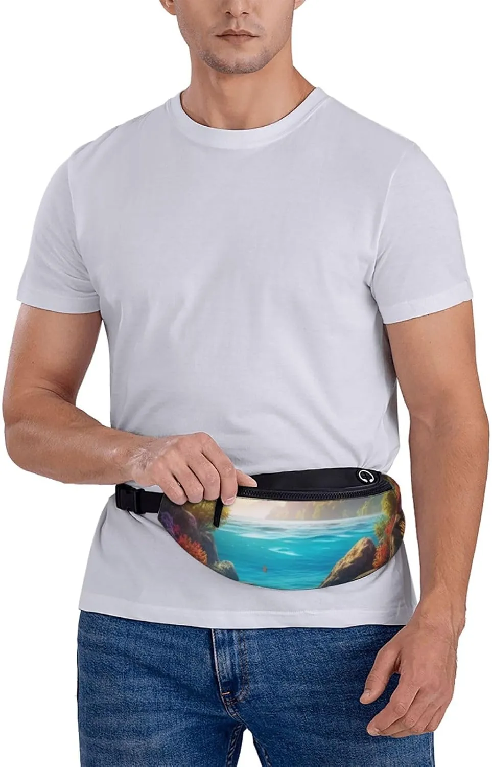 Casual Colorful 3D Nature Scenic of Sea Underwater of Tropical Fishes Printed Fanny Pack,Crossbody Fanny packs for women Men Waist Bag for Running Travel