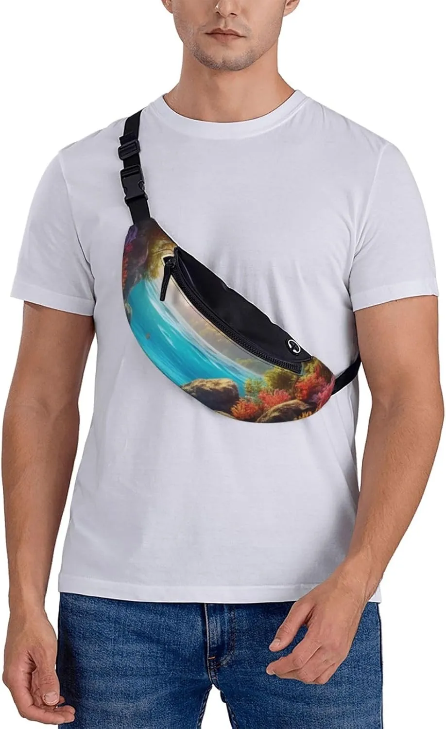Casual Colorful 3D Nature Scenic of Sea Underwater of Tropical Fishes Printed Fanny Pack,Crossbody Fanny packs for women Men Waist Bag for Running Travel