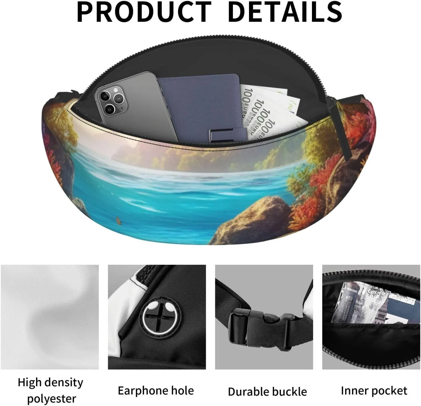 Casual Colorful 3D Nature Scenic of Sea Underwater of Tropical Fishes Printed Fanny Pack,Crossbody Fanny packs for women Men Waist Bag for Running Travel