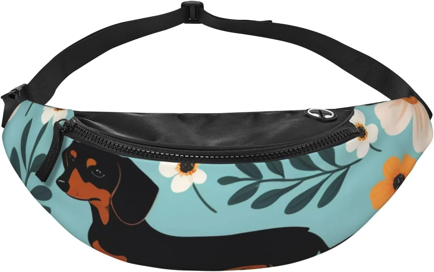 Casual Dachshund Floral Printed Fanny Pack,Crossbody Fanny packs for women Men Waist Bag for Running Travel