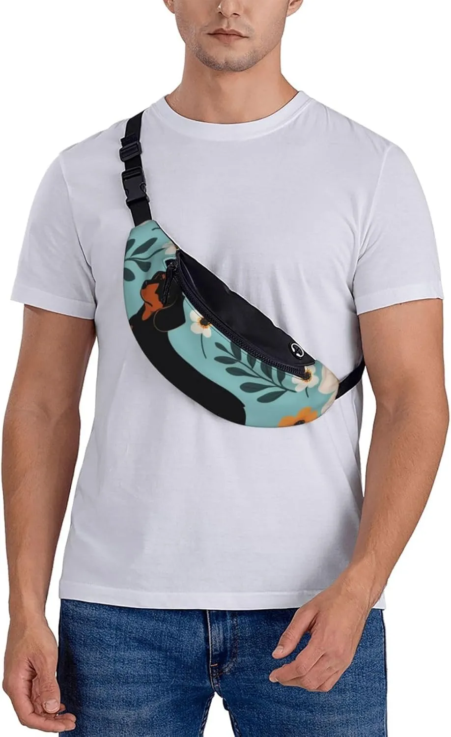 Casual Dachshund Floral Printed Fanny Pack,Crossbody Fanny packs for women Men Waist Bag for Running Travel